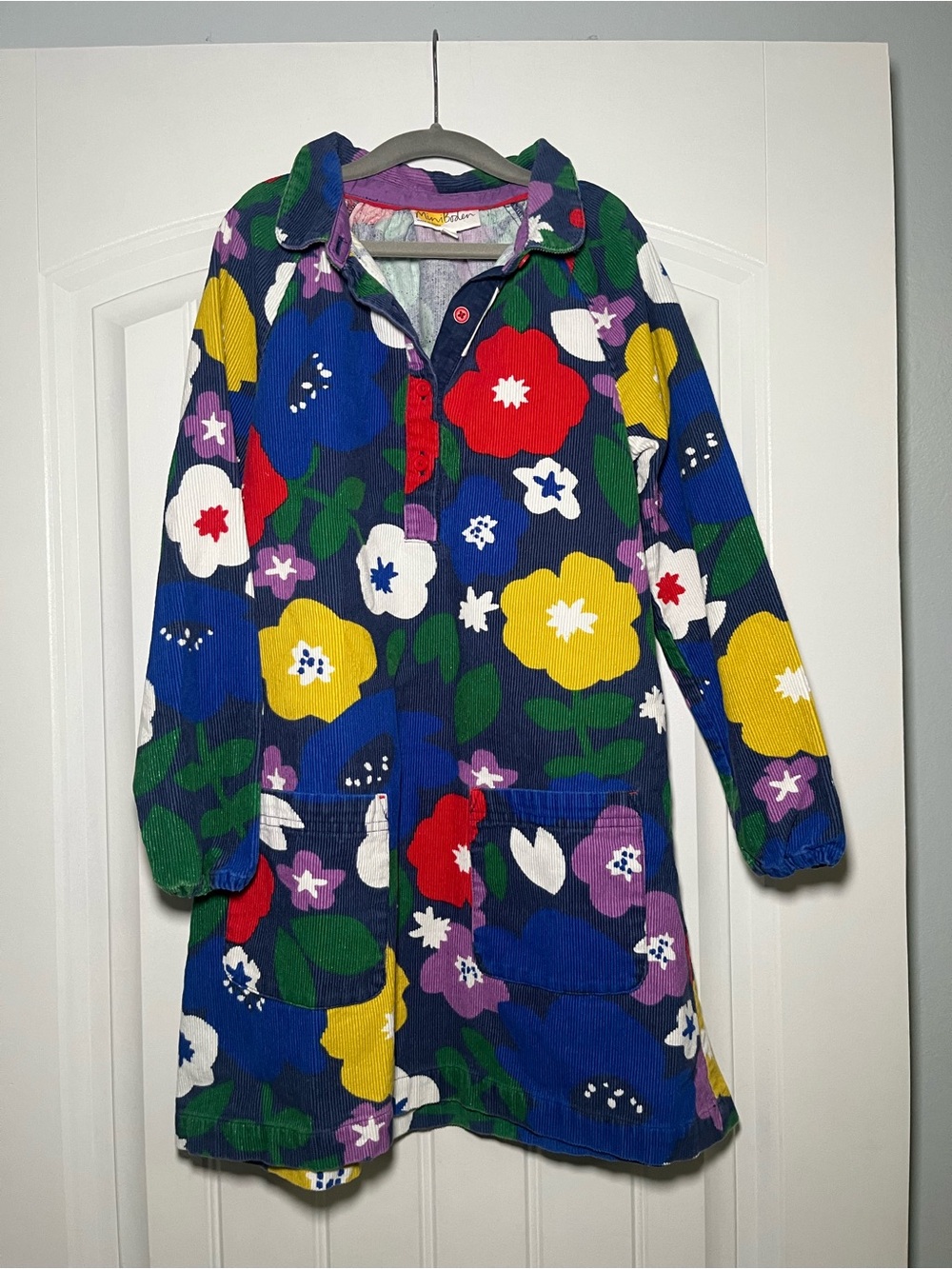 Mini Boden Blue Multi Floral Corduroy Dress 6-7y